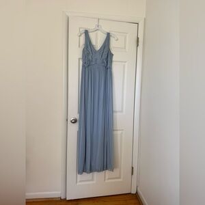 David’s Bridal Bridesmaid Long Mesh Dress with Cowl Back Detail